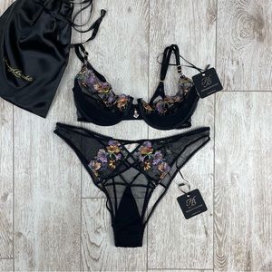 HONEY BIRDETTE RHONA SET 32DD L panties floral black lace nwt